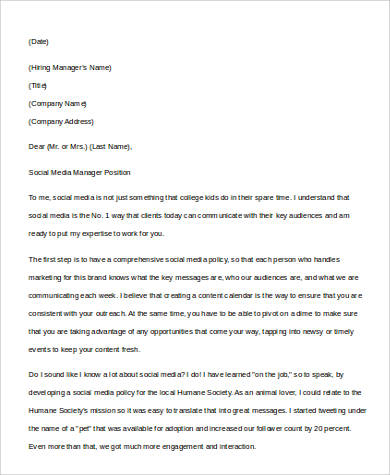 social media manager cover letter example