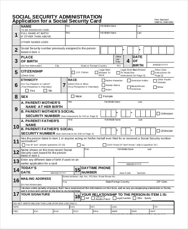 Social Security Application Form Printable Printable Forms Free Online