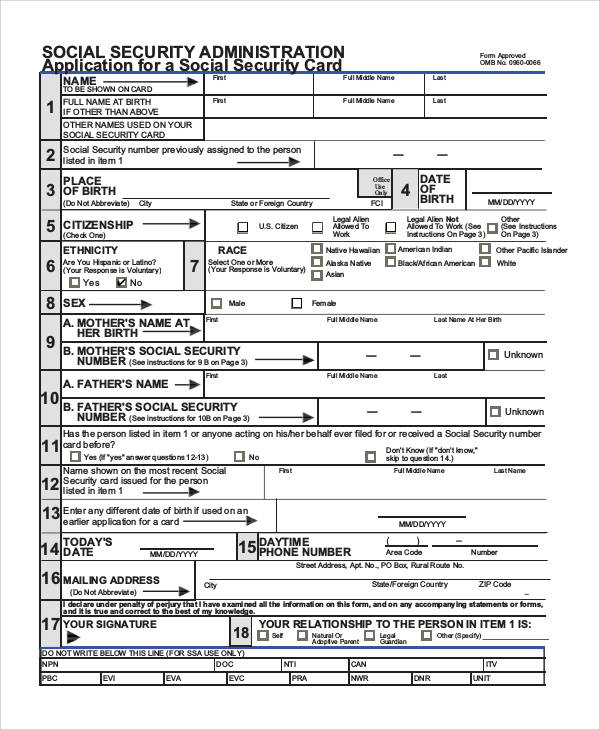 Printable Application For Social Security Card