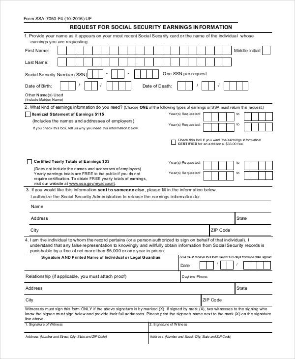 social security earnings statement form