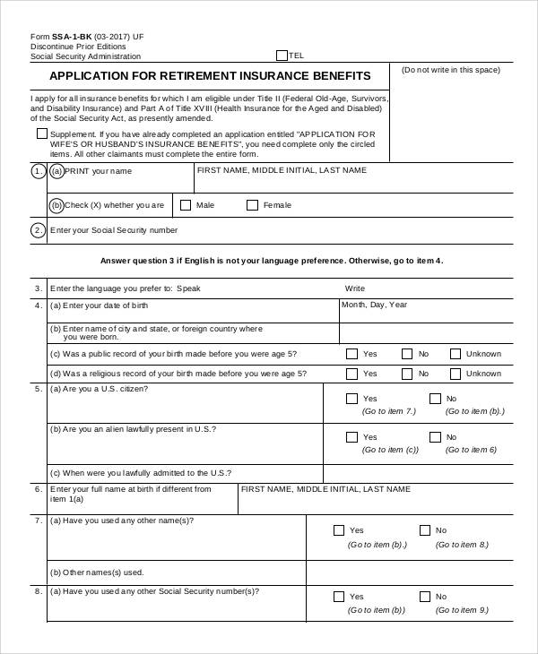 social security retirement application form