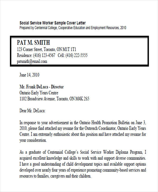 social service worker cover letter