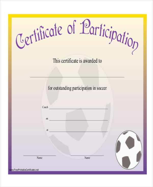 sports participation award certificate