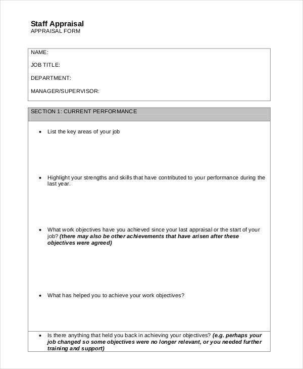staff appraisal form sample