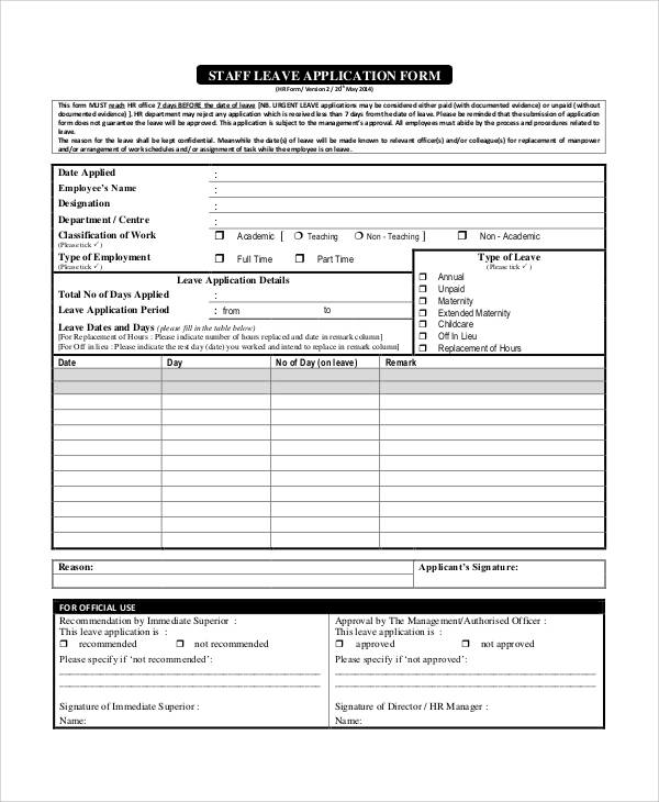 staff leave application form
