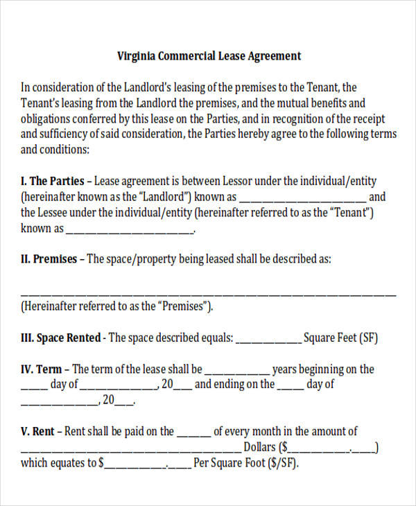 standard commercial office lease agreement