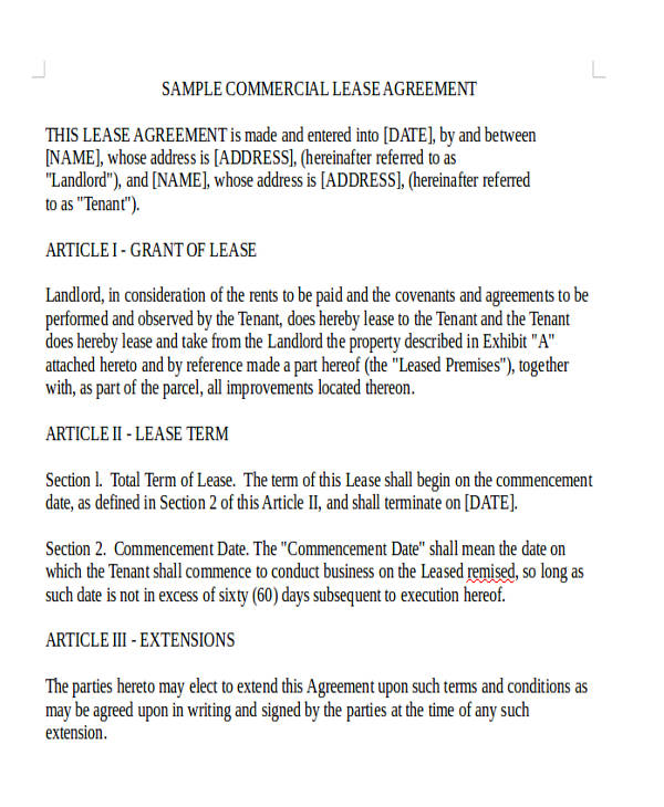 standard commercial rental lease agreement