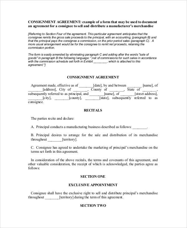 standard consignment agreement form