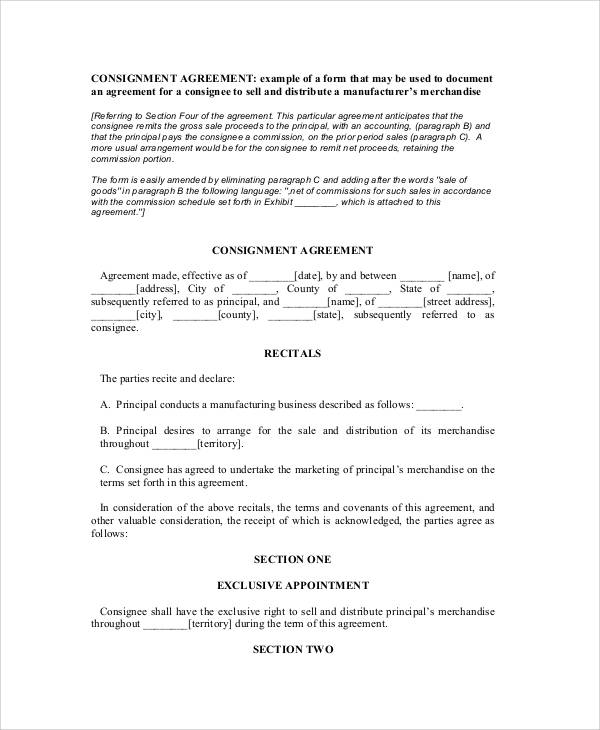 standard consignment agreement form2