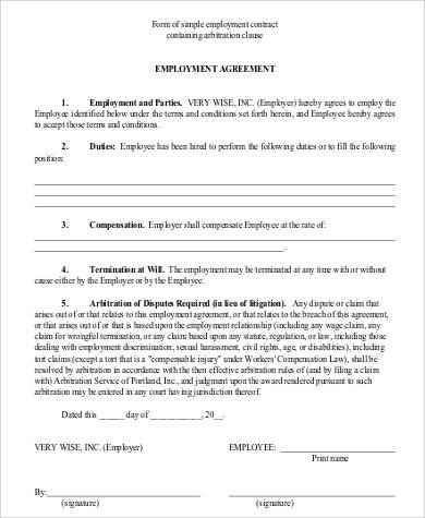 standard employment agreement form