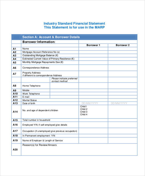standard financial statement form