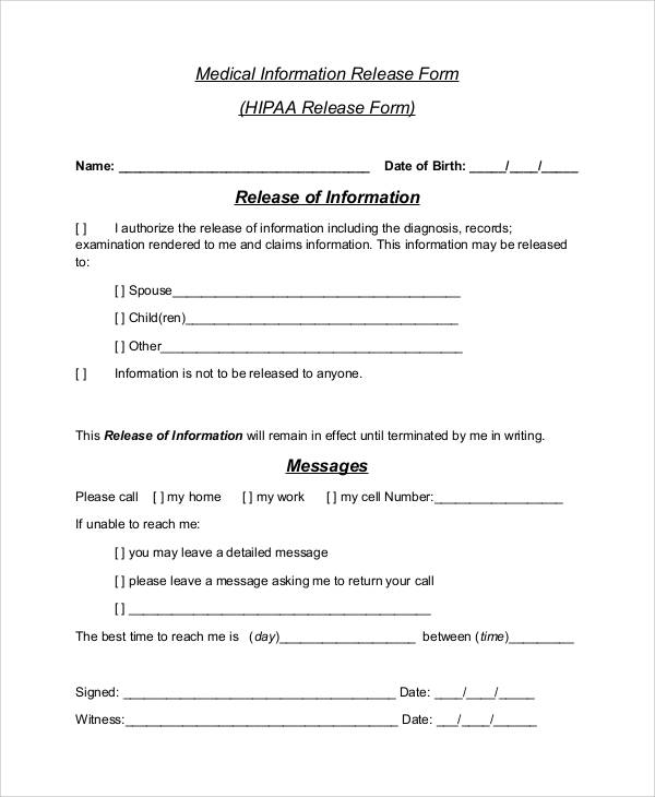 standard hipaa release form