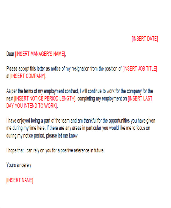 standard notice of resignation letter1
