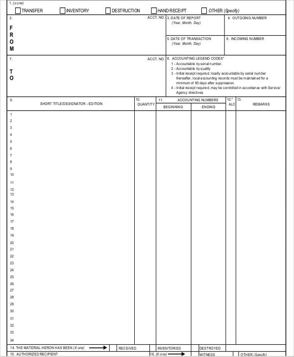 standard official receipt form