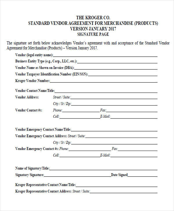 standard vendor agreement form5