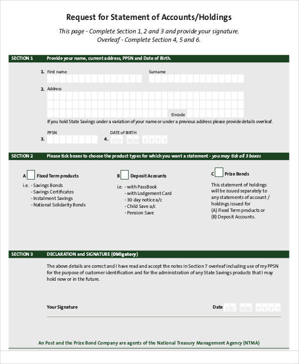 statement of account request form