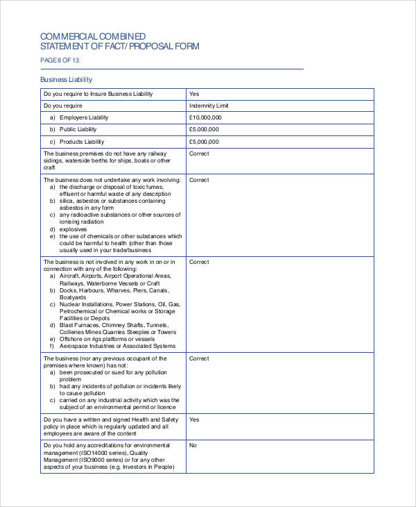 statement of fact proposal form