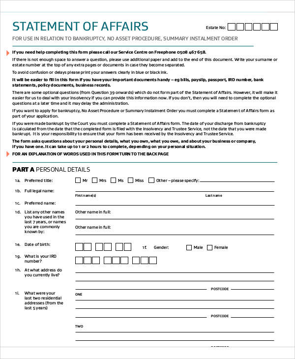 statement of financial affairs form