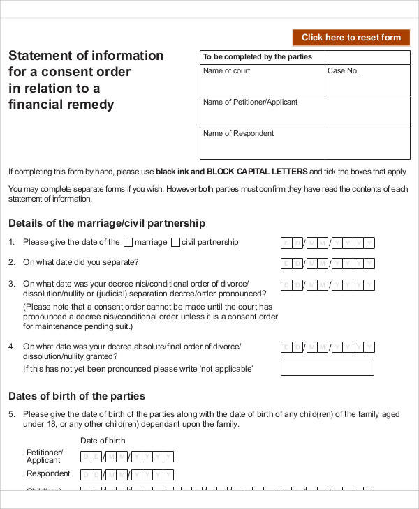 statement of financial information form