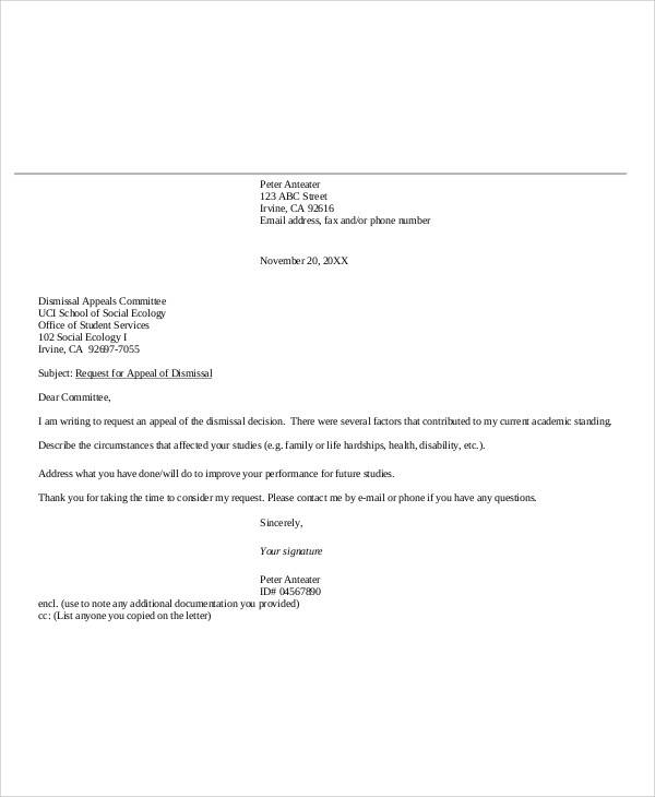 Sample Academic Dismissal Appeal Letter The Document Template 