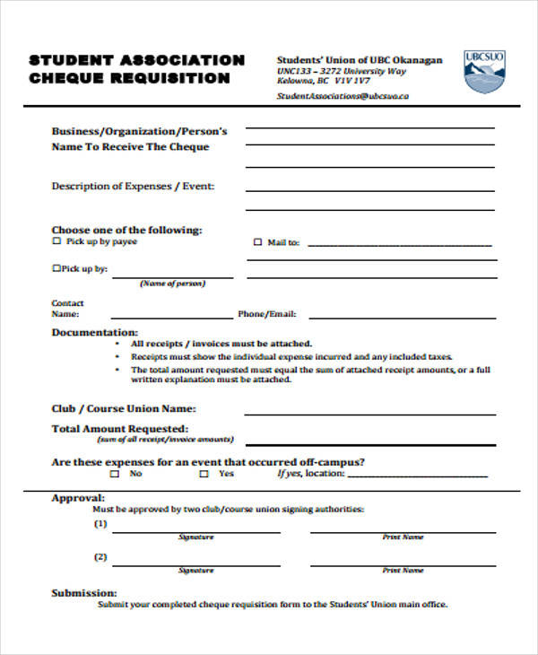 student association cheque requisition form