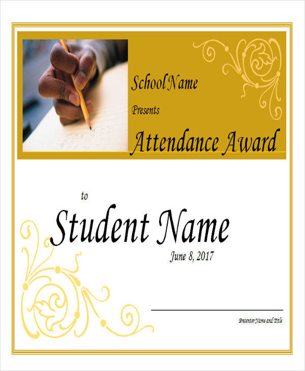 student attendance award certificate