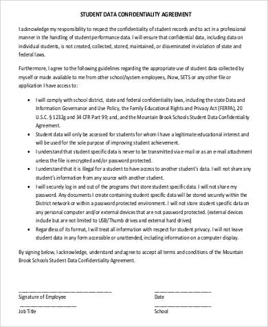 student data confidentiality agreement
