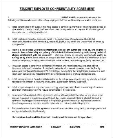student employee confidentiality agreement