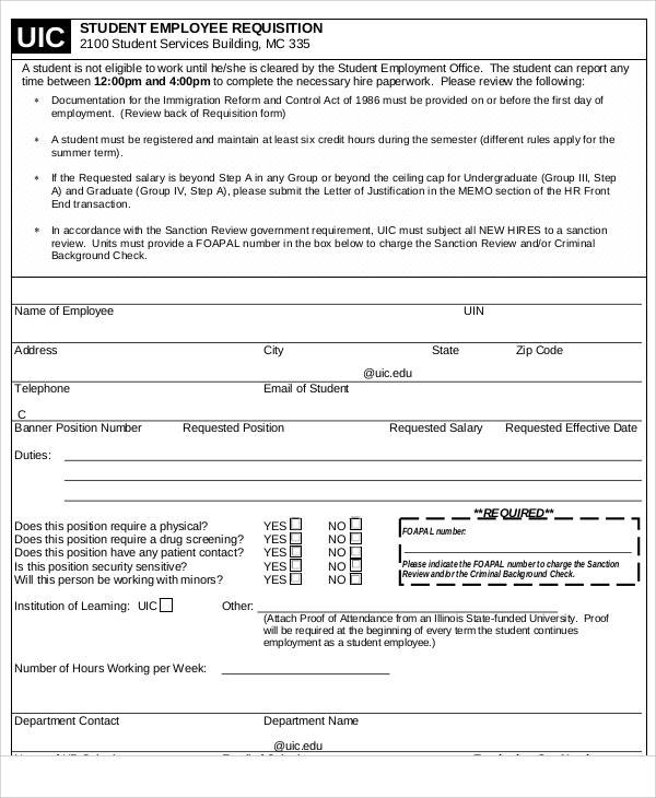 student employee requisition form