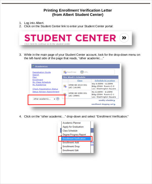 student enrollment verification letter