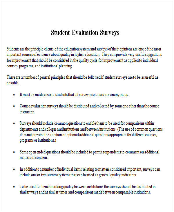 student evaluation services survey form