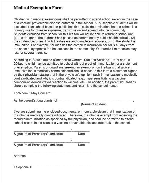 student exemption medical form