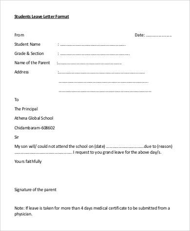 student formal leave letter format