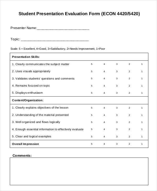 student presentation evaluation form