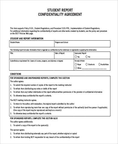 student report confidentiality agreement