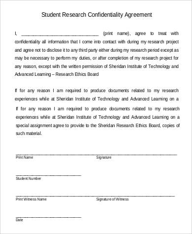 student research confidentiality agreement