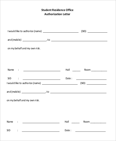 student residence office authorization letter