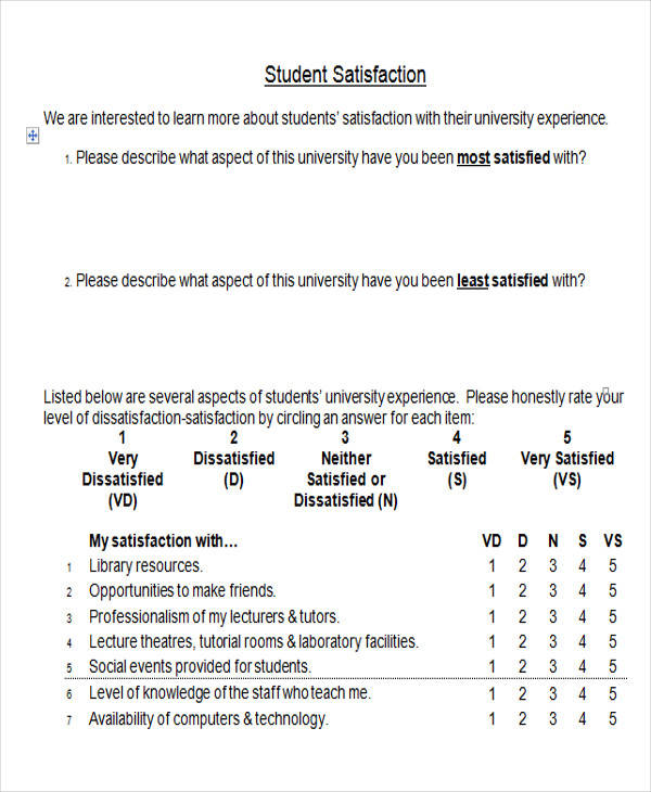 38 Survey Forms In Word - student satisfaction survey form