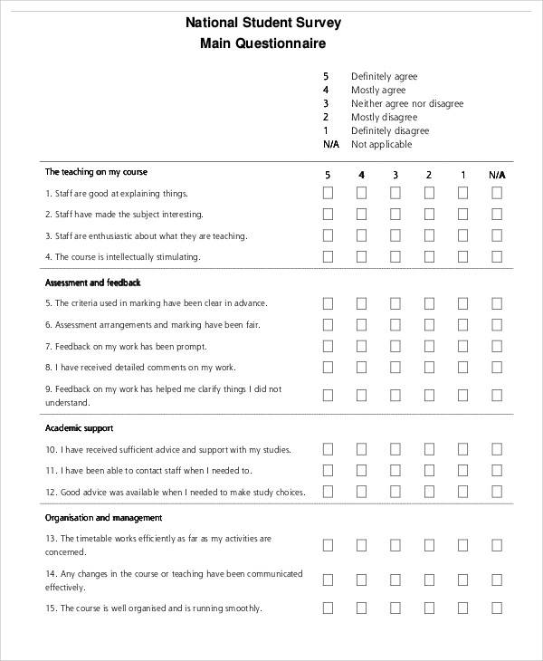 assignment survey questionnaire