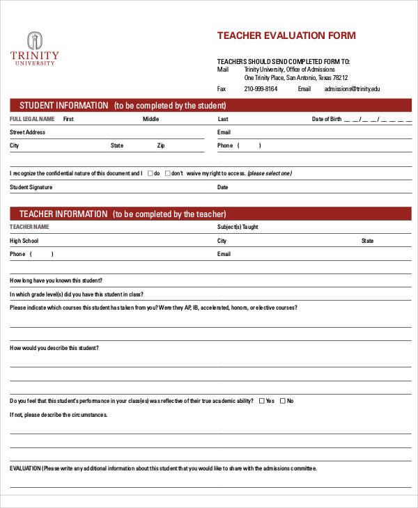 student teacher evaluation form