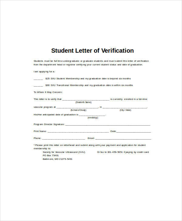 student verification letter