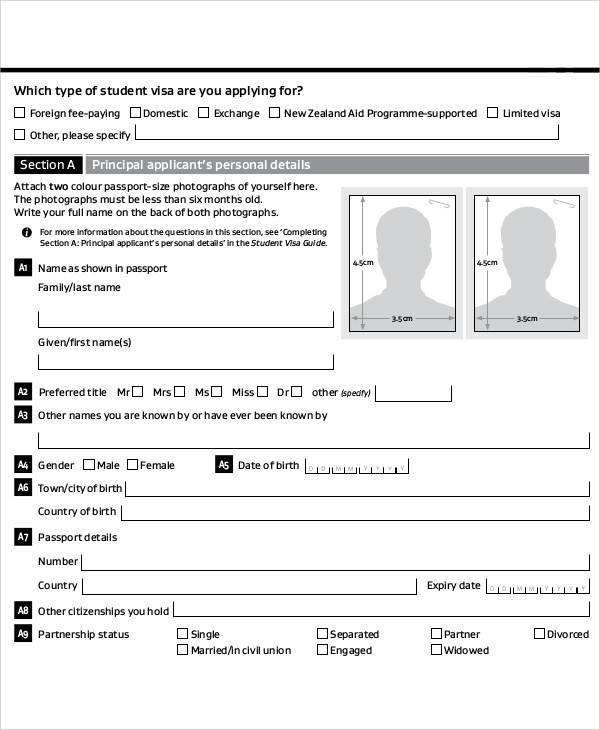 student visa application form