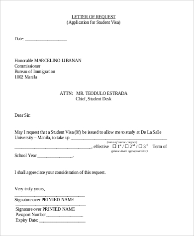 sample letter of visa application letter