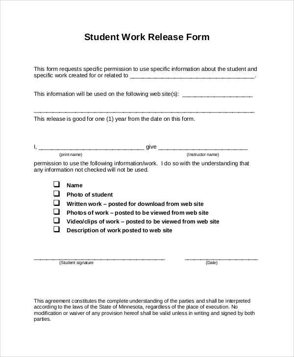 student work release form