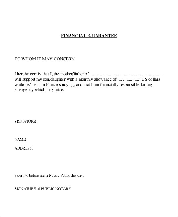 study financial guarantee letter