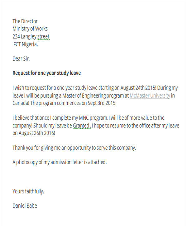 example of application letter for study leave