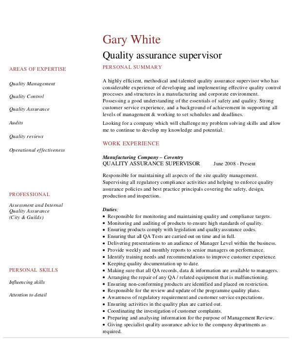 Sample Quality Assurance Resume 9 Examples In Word PDF