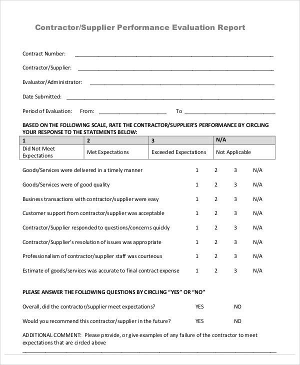 supplier performance evaluation form