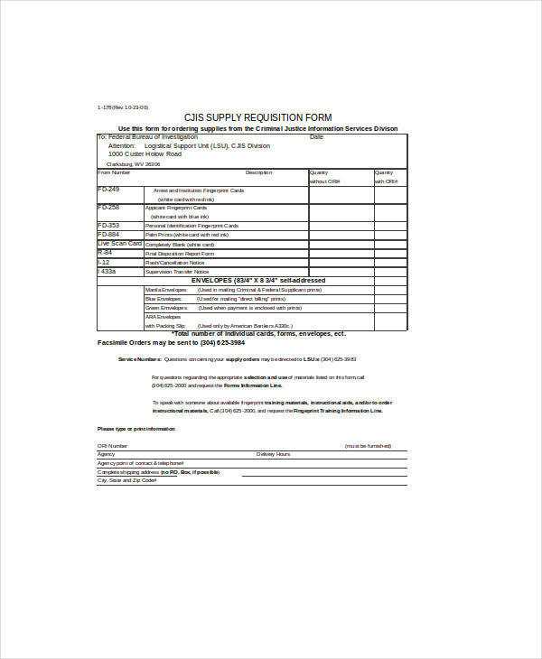supply order requisition form