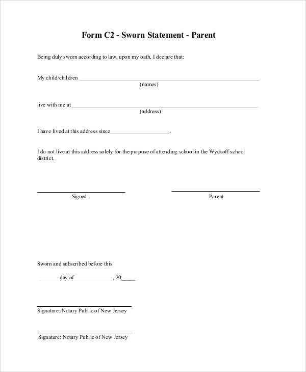 forms to go with a sworn statement